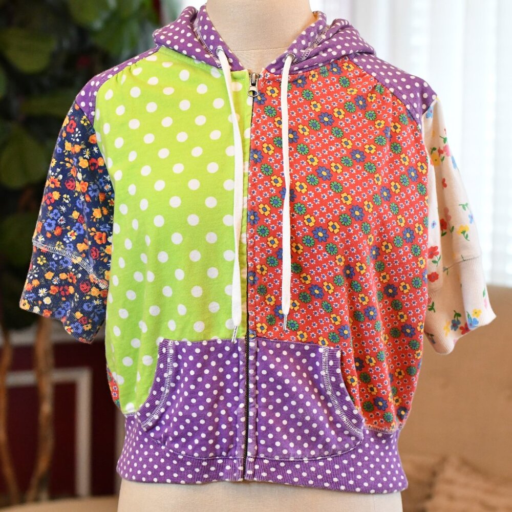 Lucky Brand patchwork hoodie in french terry zip front size large